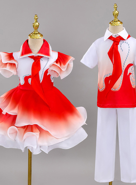 儿童红领巾演出服中小学生合唱朗诵表演服红色主题童心向党舞蹈服