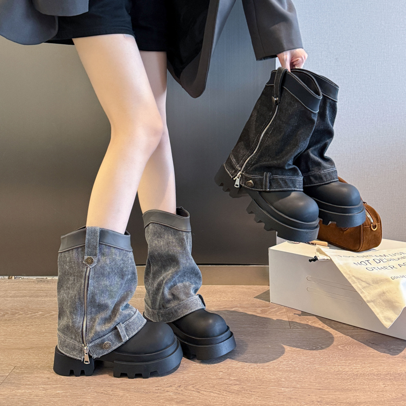 2025秋英伦风复古厚底增高短筒靴