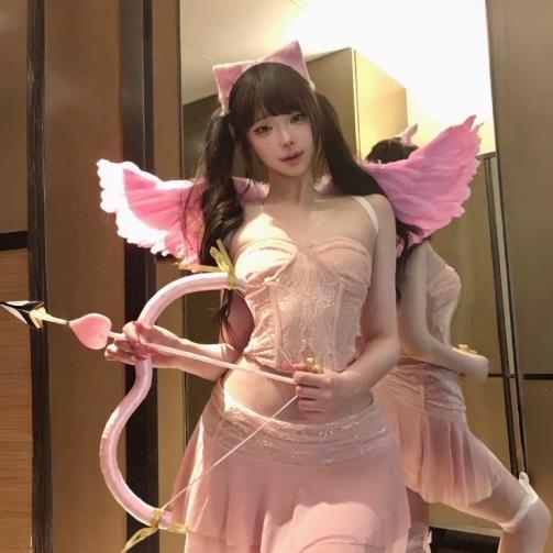 「爱神降临 」 丘比特套装蕾丝抹胸收腰性感可爱粉色天使穿搭情趣