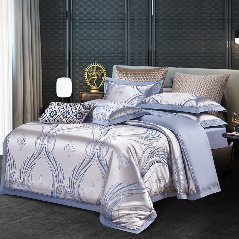 欧式天丝纯棉贡缎提花四件套全棉被套床单冰丝绸1.8m婚庆床上用品