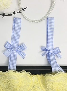 嘟嘟唇可调节2cm宽蓝色格子纯欲原创性感美背辣妹外穿内衣肩带