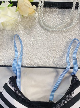 2024夏季新款蓝色格子一厘米可调节性感美背辣妹外穿内衣肩带