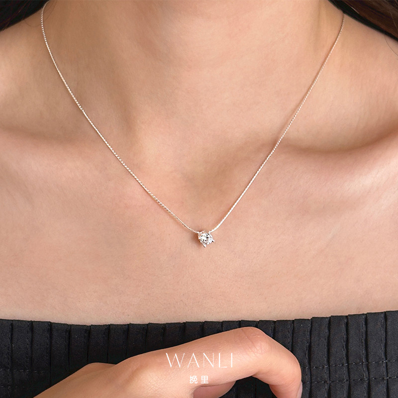 挽里纯银闪钻小项链颈链锆石夏天日常女款百搭配裙子高级感不掉色