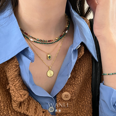 挽里绿玛瑙项链复古优雅知性文艺