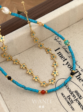 挽里钛钢镀金女花朵项链轻奢小众