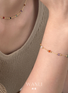 挽里通体S925纯银彩色天然石手链简约日常百搭小众手串女生饰品