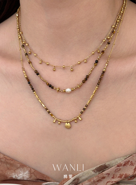 虎眼石串珠贝壳锁骨链项链颈链女