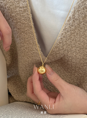 挽里铜镀白金圆球长款毛衣链女