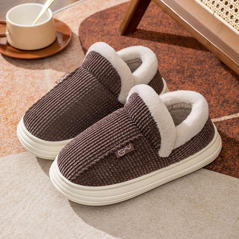 棉拖鞋男冬季包跟家居外穿厚底防滑带跟加绒加厚情侣保暖棉鞋女士
