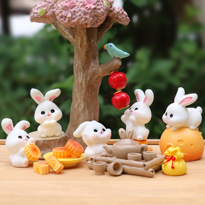 迷你中秋节月饼玉兔模型盲盒摆件