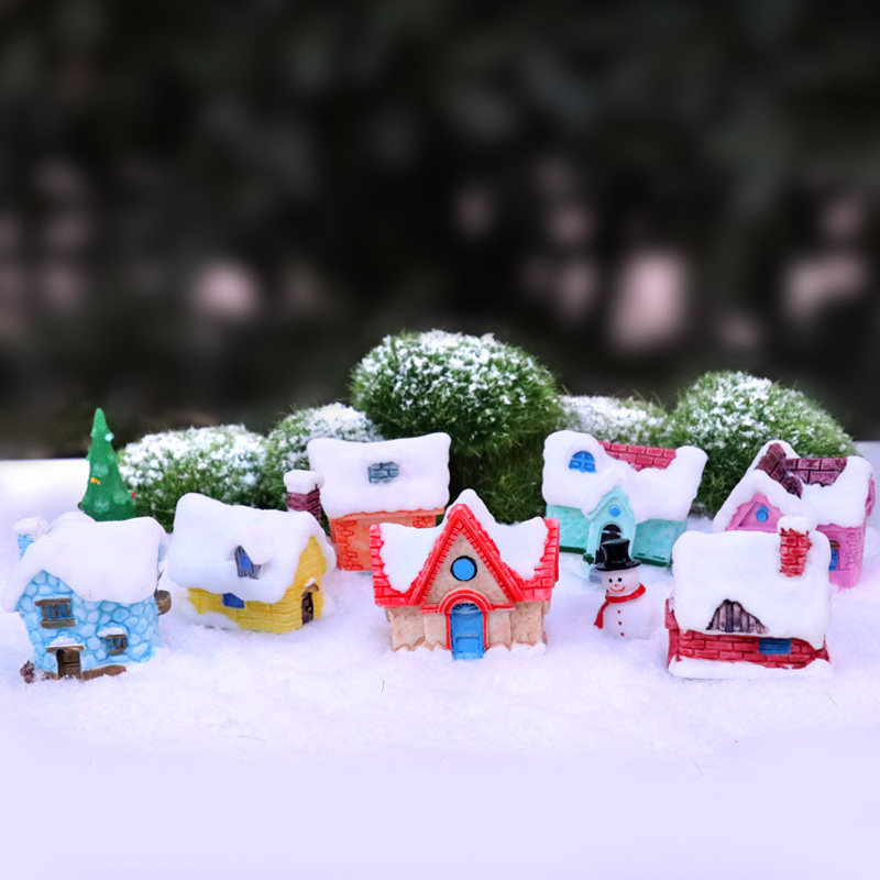 创意圣诞节装饰品微缩雪景小房屋模型树脂工艺品微景观桌面小摆件