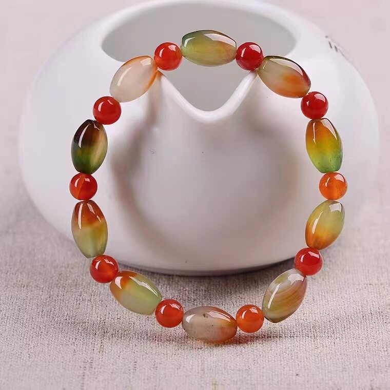 新款天然孔雀玛瑙米珠手链水晶七彩玉髓男女款文艺风手串佛珠