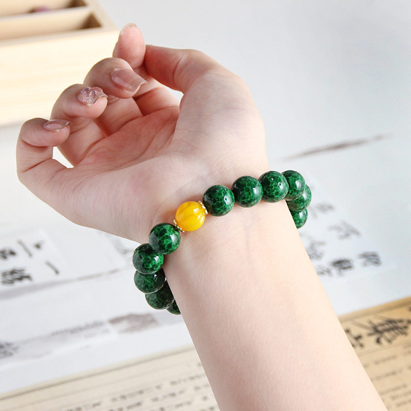 淄博琉璃珠子透绿点翠蛙皮手串博山老琉璃手链新款景区摆摊送礼