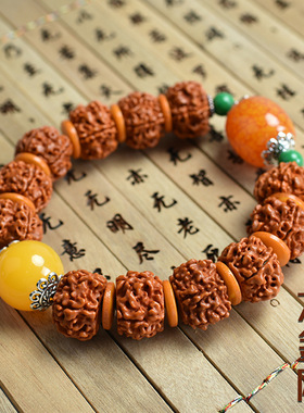 藏式尼泊尔切片大金刚菩提子满肉双龙纹手串佛珠男女士手链文玩