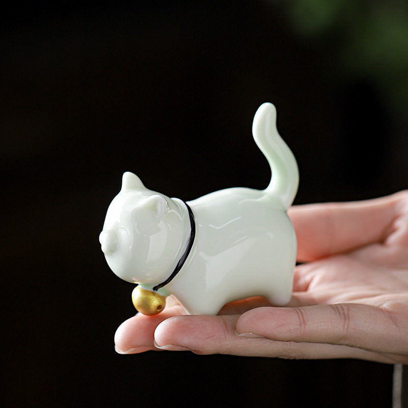 陶瓷可爱小猫卡通动物家用景观花盆盆景茶宠装饰工艺品青瓷小摆件