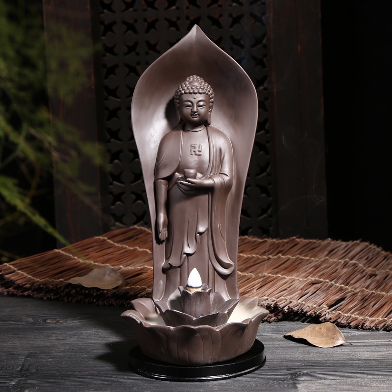 紫砂香薰炉如来佛像倒流香炉家居创意檀香沉香室内装饰品陶瓷摆件