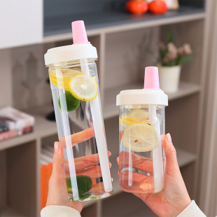 水杯女生上学专用高颜值学生党办公室家用带吸管夏季新款塑料水杯