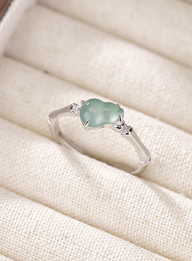 九世银S925纯银蓝水翡翠葫芦竹节复古国风创意小众简约新中式戒指