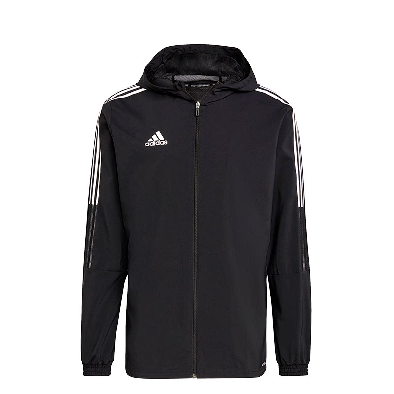 Adidas阿迪达斯拉链连帽长袖三条纹男子足球训练百搭外套GP4967