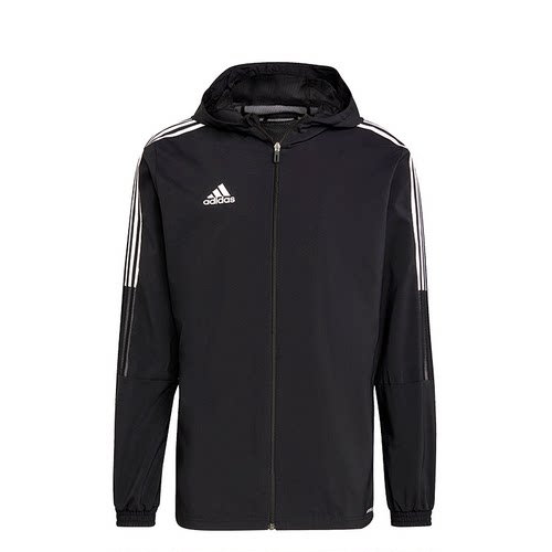 Adidas阿迪达斯拉链连帽长袖三条纹男子足球训练百搭外套GP4967