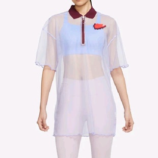 M码Nike耐克女子网纱透气A字翻领短袖休闲连衣裙DD4526-580