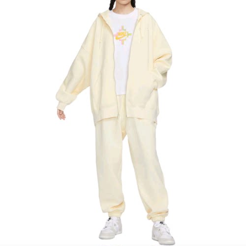 Nike耐克百搭款春秋季全拉链连帽浅色休闲运动卫衣外套HF0422-113