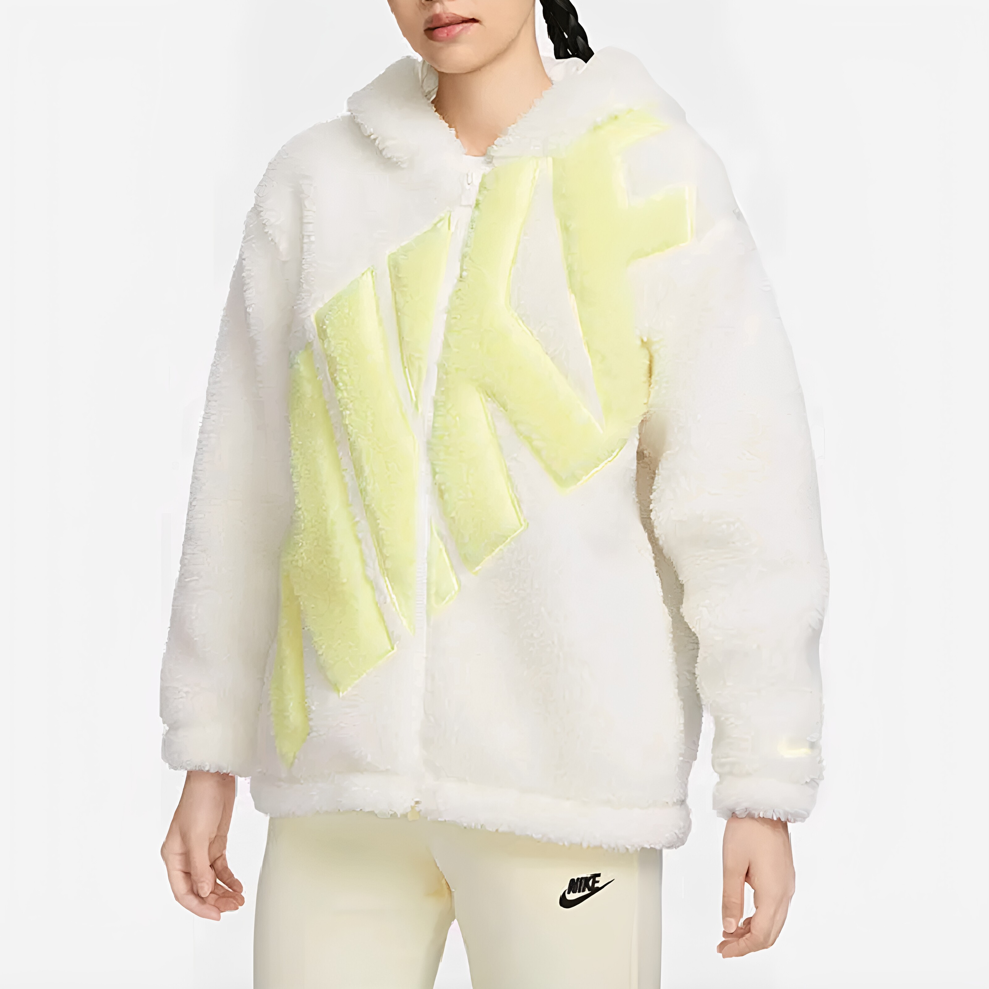 Nike耐克冬季仿羊羔绒防风字母刺绣连帽保暖时尚外套FB8696-133