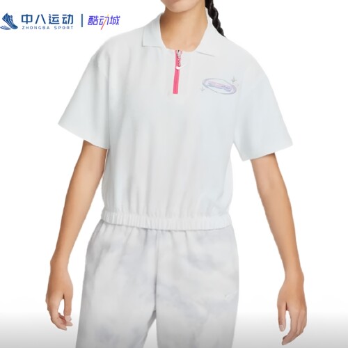 Nike耐克短款女子翻领半拉链夏季透气速干百搭休闲短袖FN3707-121