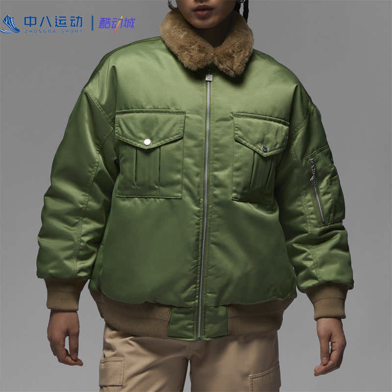 NIKE耐克Renegade Jacket 人造皮草刺绣毛领拉链夹克FB5089-340