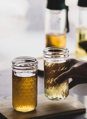 masonjar菱格梅森杯玻璃吸管杯带盖家用水杯密封玻璃杯冷萃咖啡杯