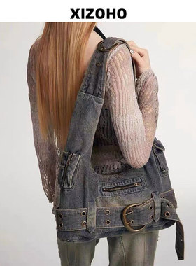 兮兮定制复古腋下单肩包y2k牛仔包小众托特包休闲百搭通勤斜挎包