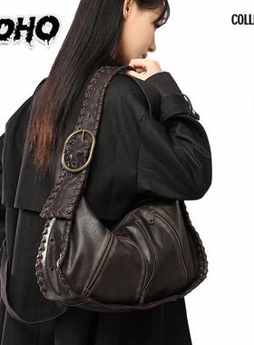 兮兮定制2025秋冬新款托特包复古单肩腋下包宽肩带大容量饺子包女