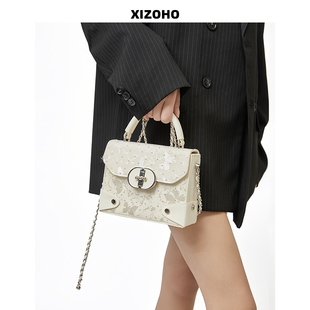 兮兮定制原创闪钻链条小方包经典 单肩手提包小众质感斜挎小包 时尚