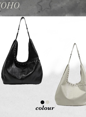 XIZOHO小众设计复古铆钉托特包包女慵懒风大容量单肩包通勤腋下包