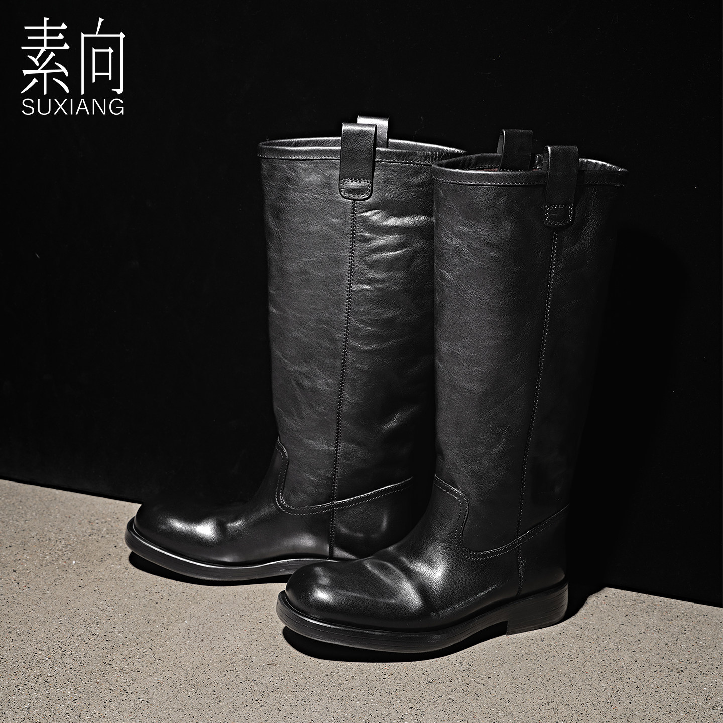 素向女士头层牛皮长靴图片