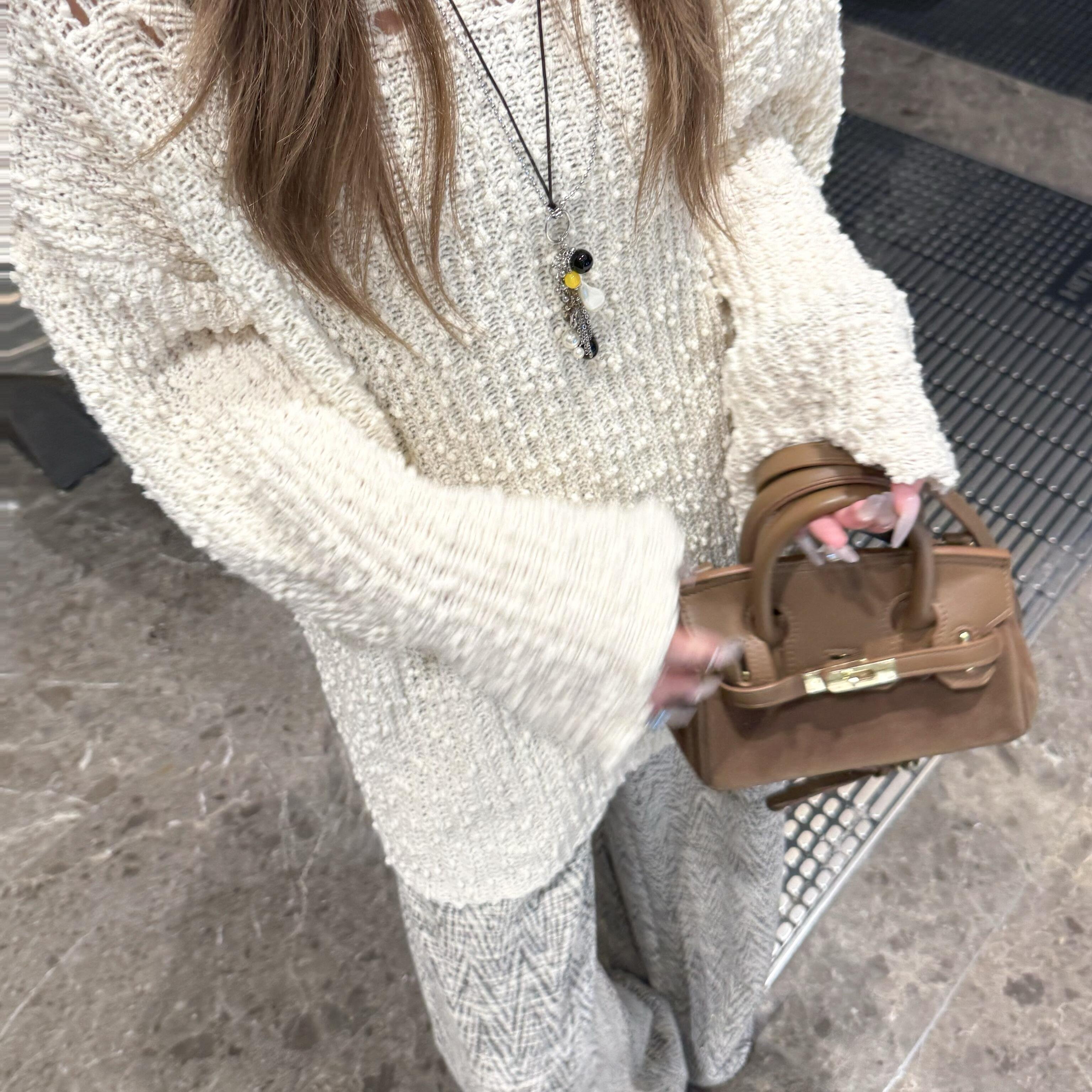 慵懒风宽松镂空针织衫毛衣阔腿裤套装女2025秋冬新款两件套高级感