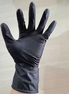 黑色短款丁晴独立装机修家用耐用防水防滑美容美发烫染手套