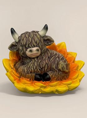 跨境春夏系列花朵高地耗牛花园庭院园林户外树脂工艺品装饰品摆件