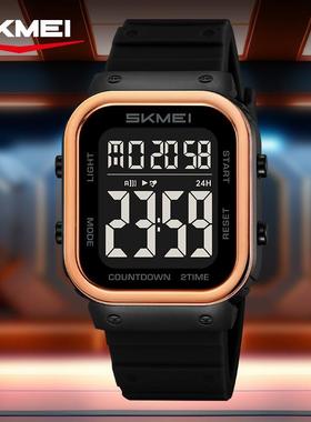 时尚运动双时间电子表男女学生多功能手表防水夜光电子手表