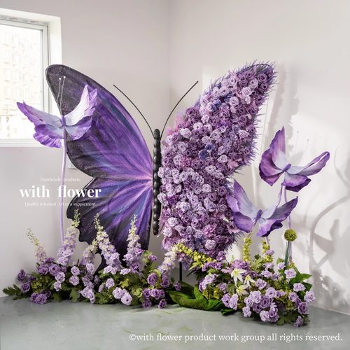 巨型仿真花蝴蝶造景紫色婚礼装饰