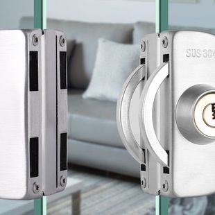 玻璃门锁推拉玻璃锁双门免开孔不锈钢店铺中央锁单门双开门锁锁具