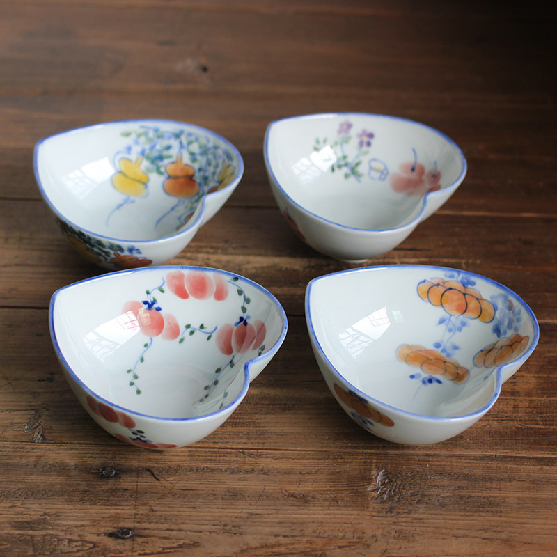 景德镇陶瓷 新品釉下彩手绘花卉心形碗复古茶点碟 水果碗家用餐具