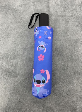 黑胶两用防晒晴雨短款手动遮阳蓝色史迪仔卡通伞外贸折叠挡紫外线