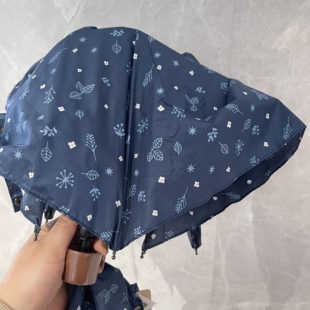 外贸原单一甩干超泼水轻巧折叠雨伞耐脏学生便携抗风深蓝色小碎花