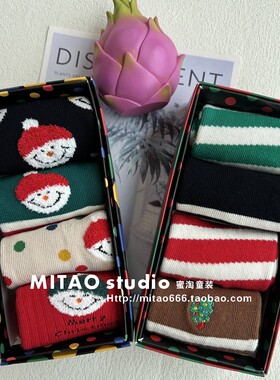 【小黑托昵】 正品 秋冬款红色新年圣诞袜4双礼盒装 甜美潮流