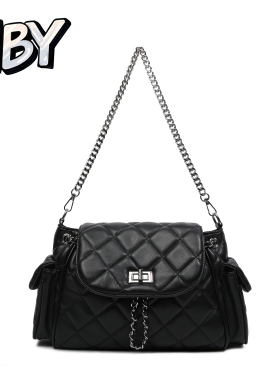NBY原创潮牌菱格纹链条包2026新款女翻盖双肩包高级感百搭斜挎包