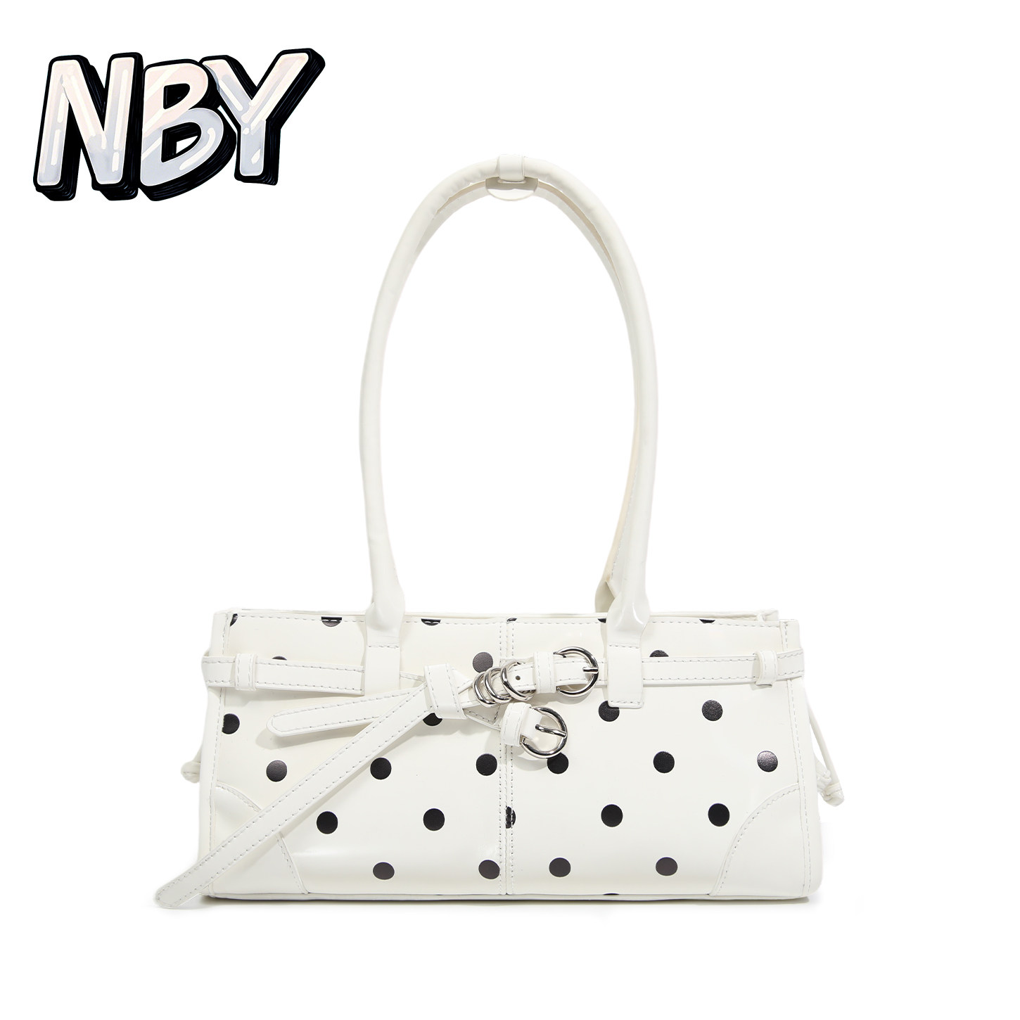 NBY原创潮牌小众复古波点腋下包早春女白色法棍高级感单肩手提包,箱包皮具/热销女包/男包,腋下包,淘宝优惠券,粉丝福利购,淘宝优惠卷