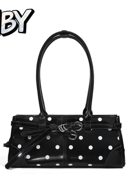 NBY原创潮牌小众设计高级感波点包女早春黑色轻奢百搭腋下法棍包