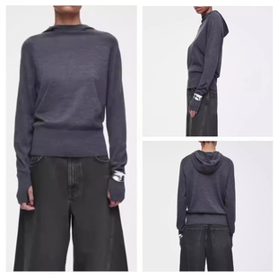 西班牙单2025秋冬季新品标准版型修身露指针织衫毛衣连帽衫上衣女