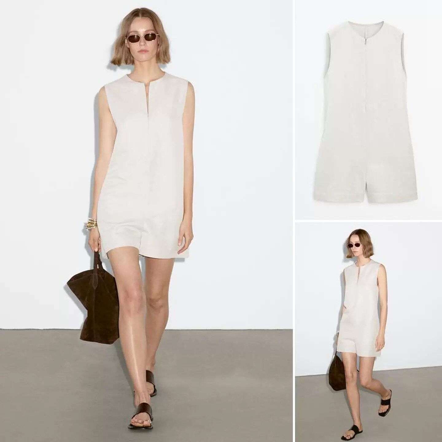西班牙女装 夏季新品百搭极简气质通勤风时尚无袖短款连体裙子女